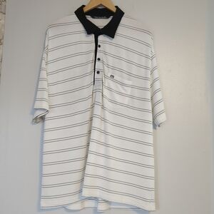 Travis Matthew Polo Shirt Mens XL White Preppy Golf Striped Lightweight
